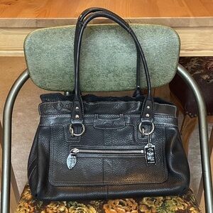 Coach Black Leather Satchel with Silver Accents